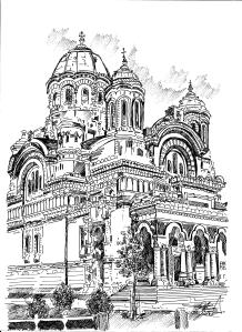 Catedrala Arhiepiscopală Galați / grafică în peniță autor: Constanța Abălașei-Donosă a Abalașei