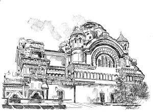 Catedrala Arhiepiscopală Galați / grafică în peniță autor: Constanța Abalașei-Donosă